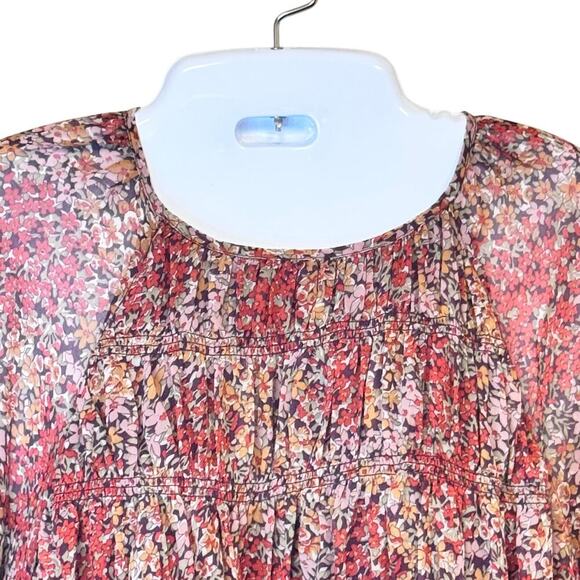 New MNG Mango Chiffon Floral Print Maxi Dress Smocked Ruffles Sz XS - Picture 7 of 16